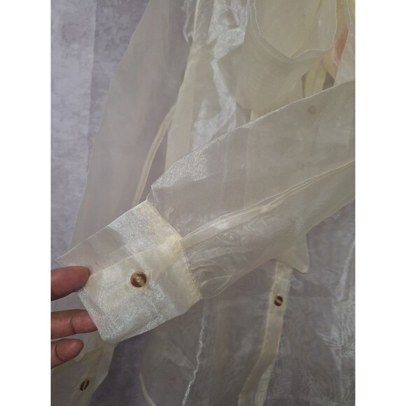 Unique 21 Pussybow Sheer Organza Blouse Sz 4 Button Up Long Sleeve Coquette - Picture 9 of 15